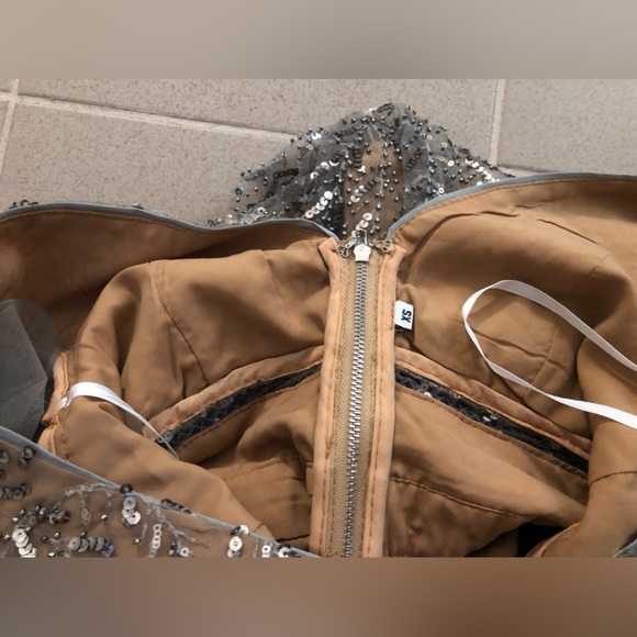 Self-portrait Sequin Embellished Silver leaf layered midi dress size xs - Picture 6 of 8